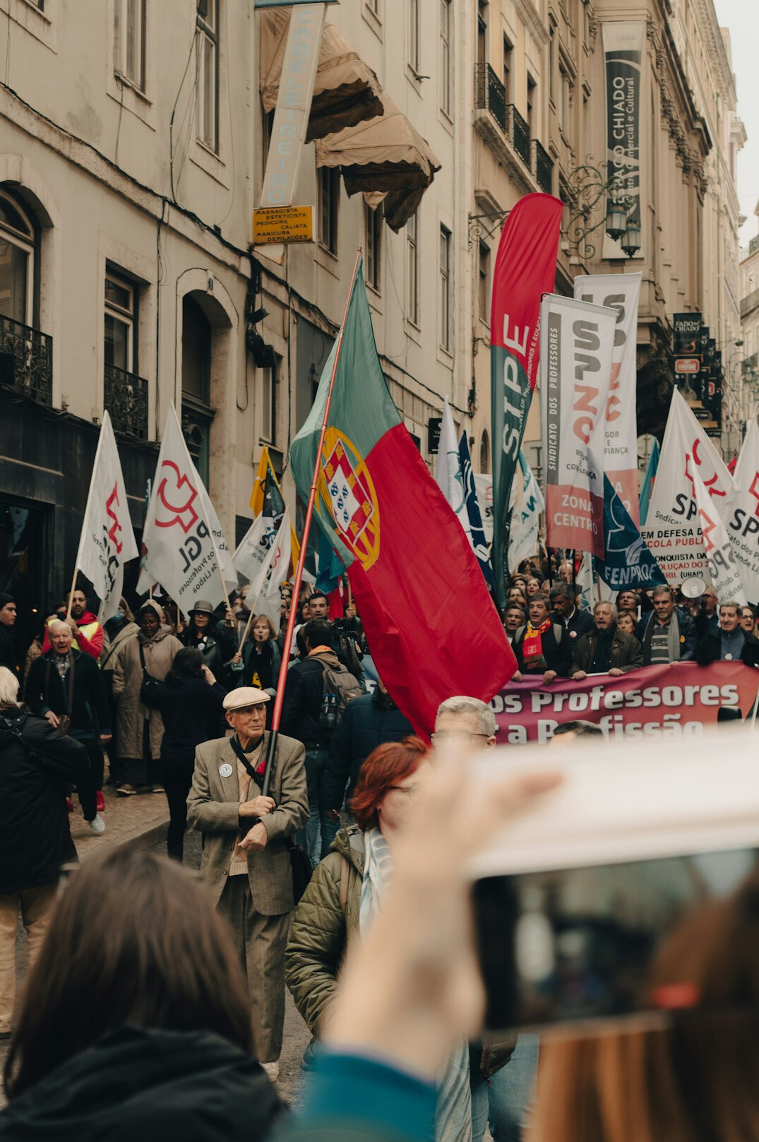 people protesting in street